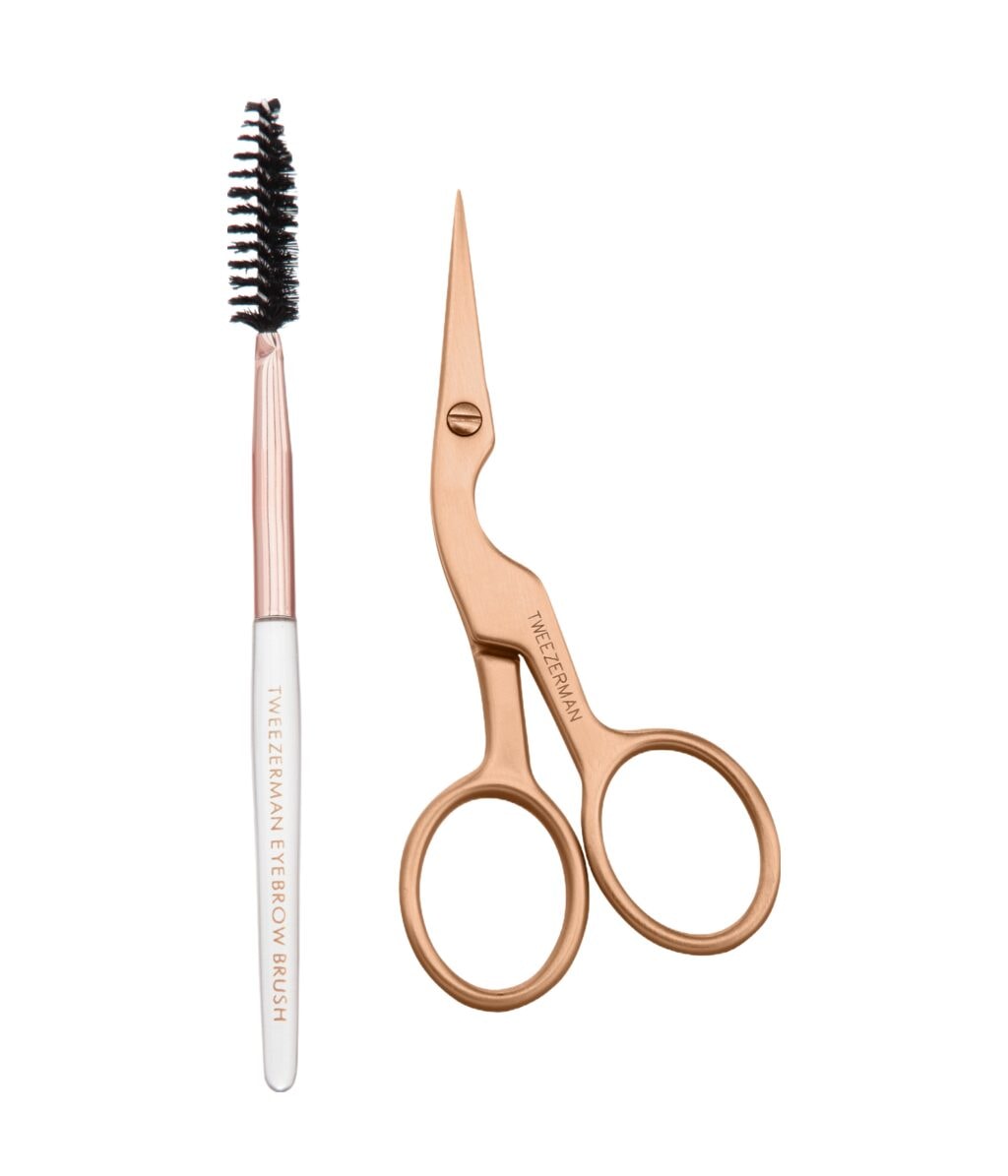 Ножницы для бровей со щёточкой Tweezerman Brow Shaping Scissors & Brush, Rose Gold