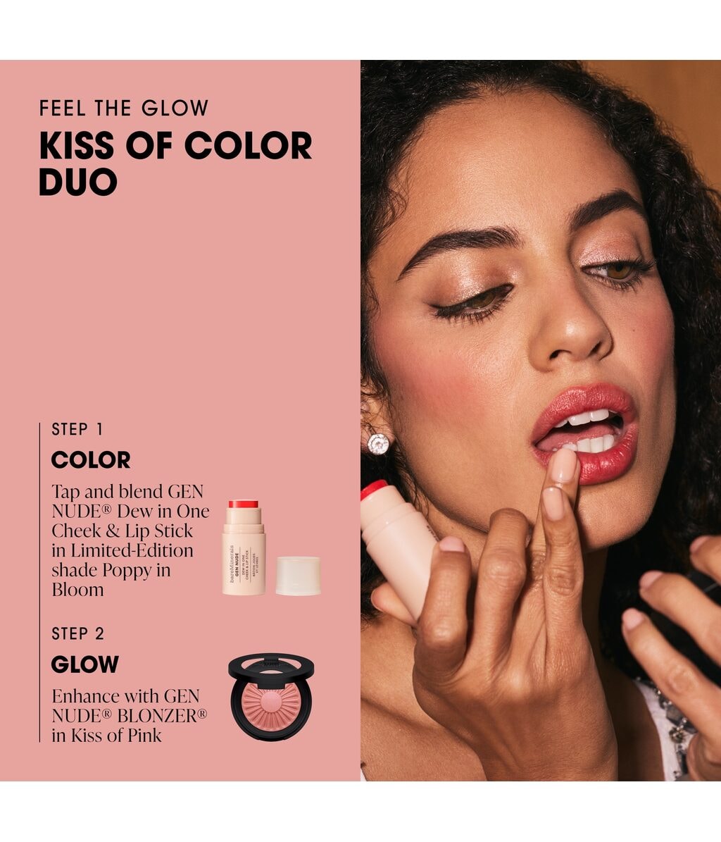 Набор для лица и губ bareMinerals Kiss of Color Gen Nude Cheek & Lip Duo, бронзер и стик для губ и щёк — фото 5