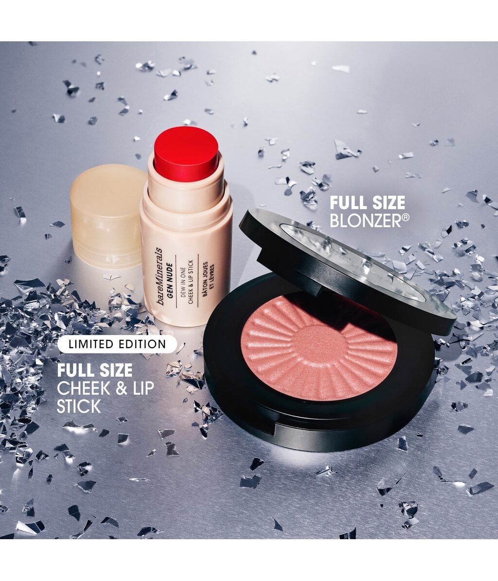 Набор для лица и губ bareMinerals Kiss of Color Gen Nude Cheek & Lip Duo, бронзер и стик для губ и щёк — фото 6
