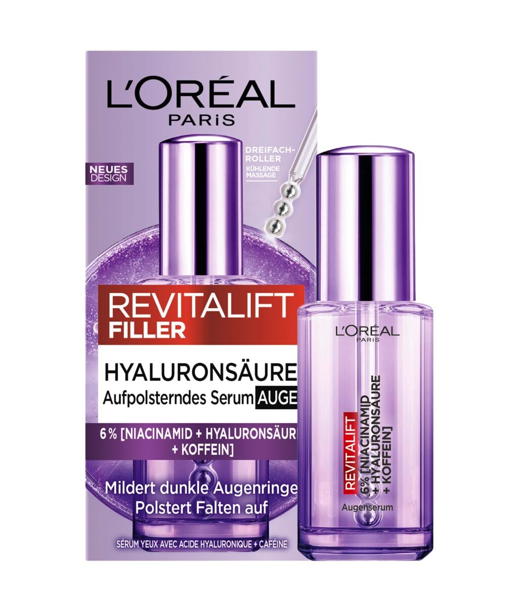 Сыворотка для кожи вокруг глаз L'Oreal Paris Revitalift Filler, с гиалуроновой кислотой и кофеином, 20 мл — фото 2
