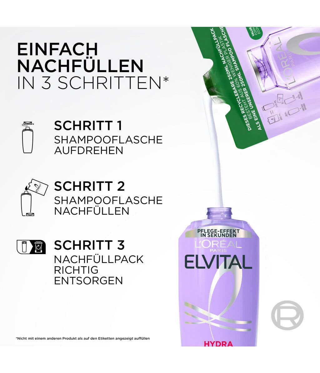 Шампунь L'Oreal Paris Elvital Hydra Hyaluronic увлажняющий, для обезвоженных волос, 1000 мл — фото 2