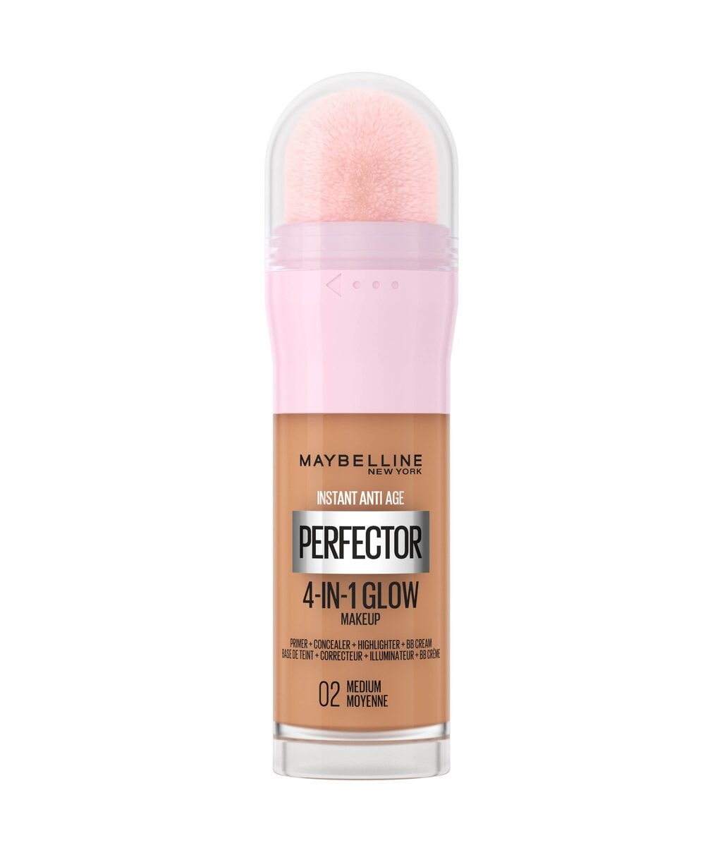 Тональная основа Maybelline New York Instant Age Rewind Perfector 4-in-1 Glow с естественным финишем, оттенок 02 - Medium