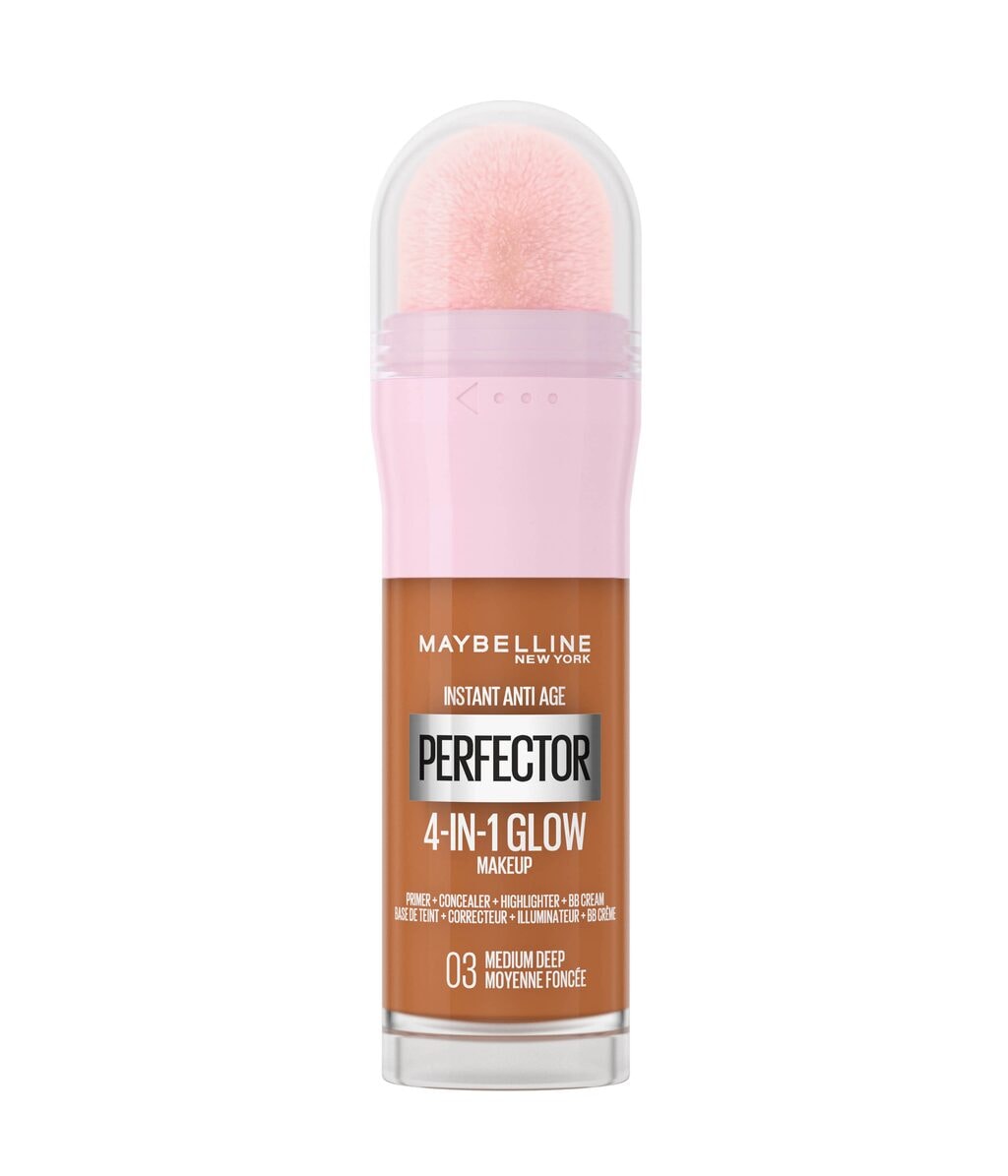 Тональная основа Maybelline New York Instant Age Rewind Perfector 4-in-1 Glow с естественным финишем, оттенок 03 - Medium-Deep