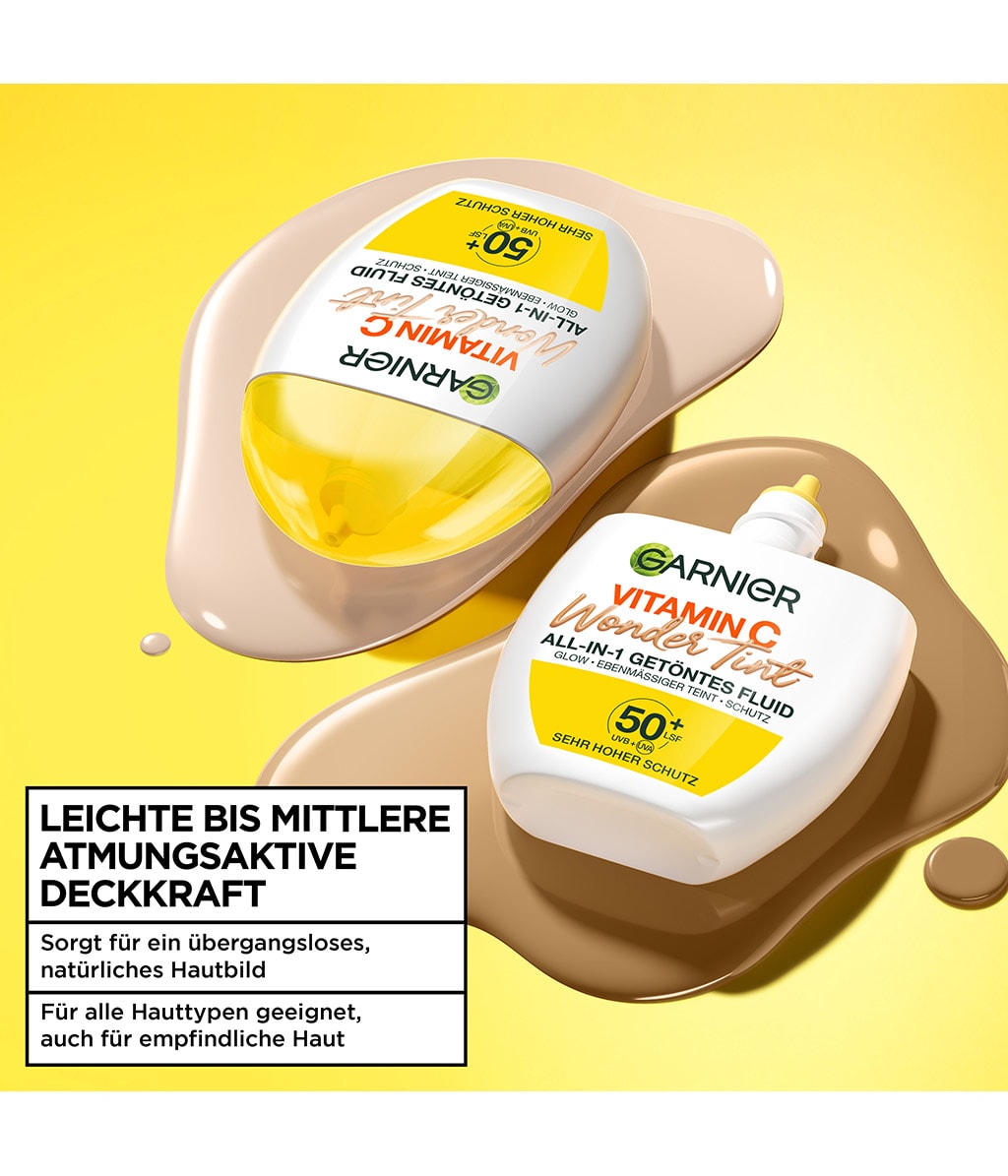 Тонирующий флюид для лица Garnier Vitamin C Wonder Tint All-In-1 с витамином C, SPF 50+, оттенок Light, 40 мл — фото 2
