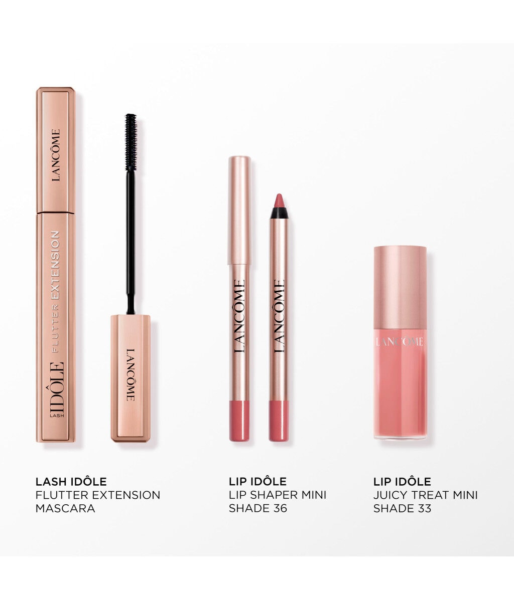 Набор Lancome Lash Idole Flutter Extension тушь для ресниц, мини-карандаш для губ и мини Butter Glow, оттенок Black — фото 2