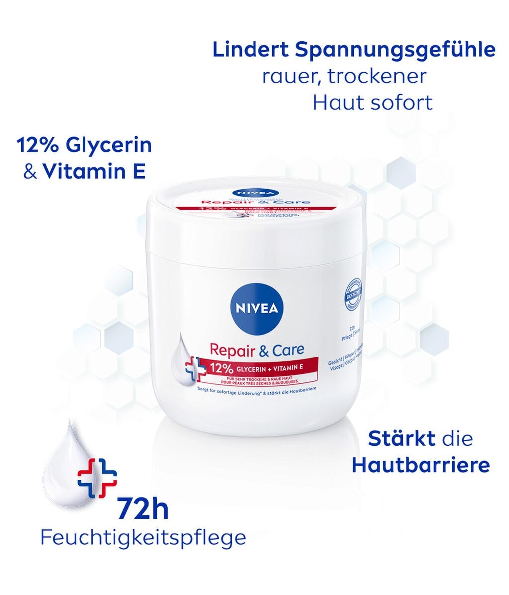 Крем для тела Nivea Repair & Care, с 15% глицерина и витамином E, для очень сухой кожи, 400 мл — фото 3