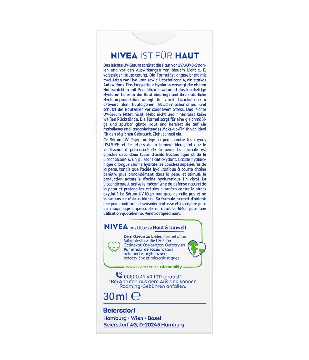Солнцезащитная сыворотка-праймер для лица Nivea Sun 2in1 Primer Daily UV Serum, SPF 50+, 30 мл — фото 5