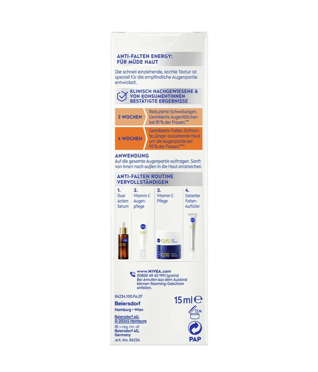 Сыворотка для кожи вокруг глаз Nivea Q10 Energy, с витамином C, для уставшей кожи, 15 мл — фото 2
