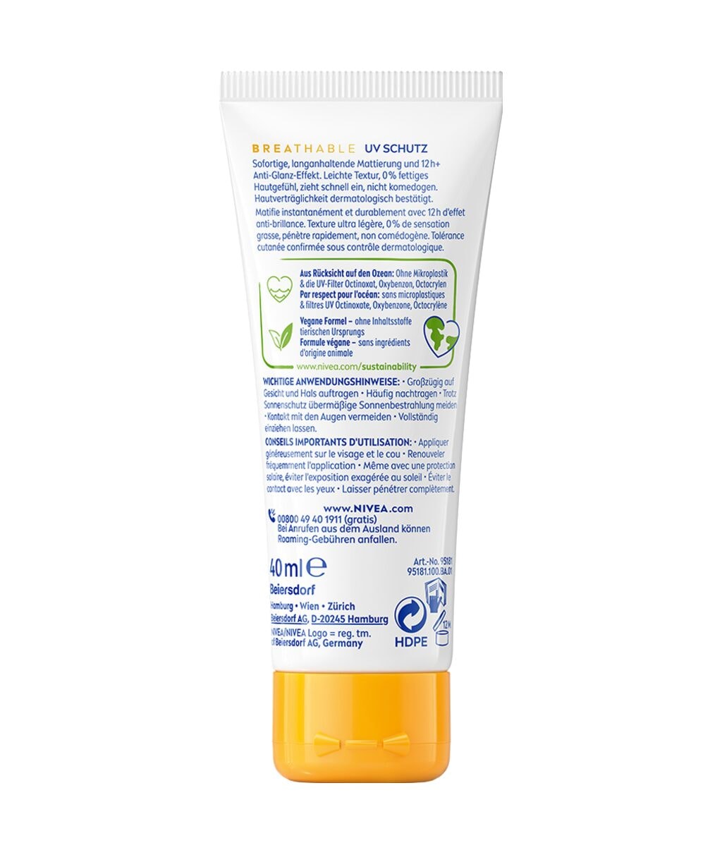 Солнцезащитный крем для лица Nivea Sun Breathable UV матирующий, SPF 50+, 40 мл — фото 2
