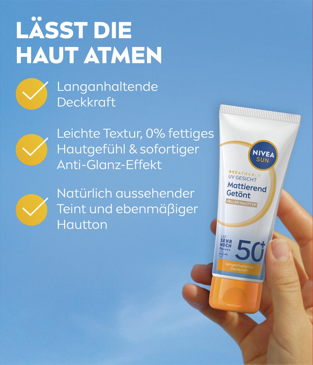 Тонирующий солнцезащитный крем для лица Nivea Sun Breathable UV матирующий, SPF 50+, для светлой кожи, 40 мл — фото 4