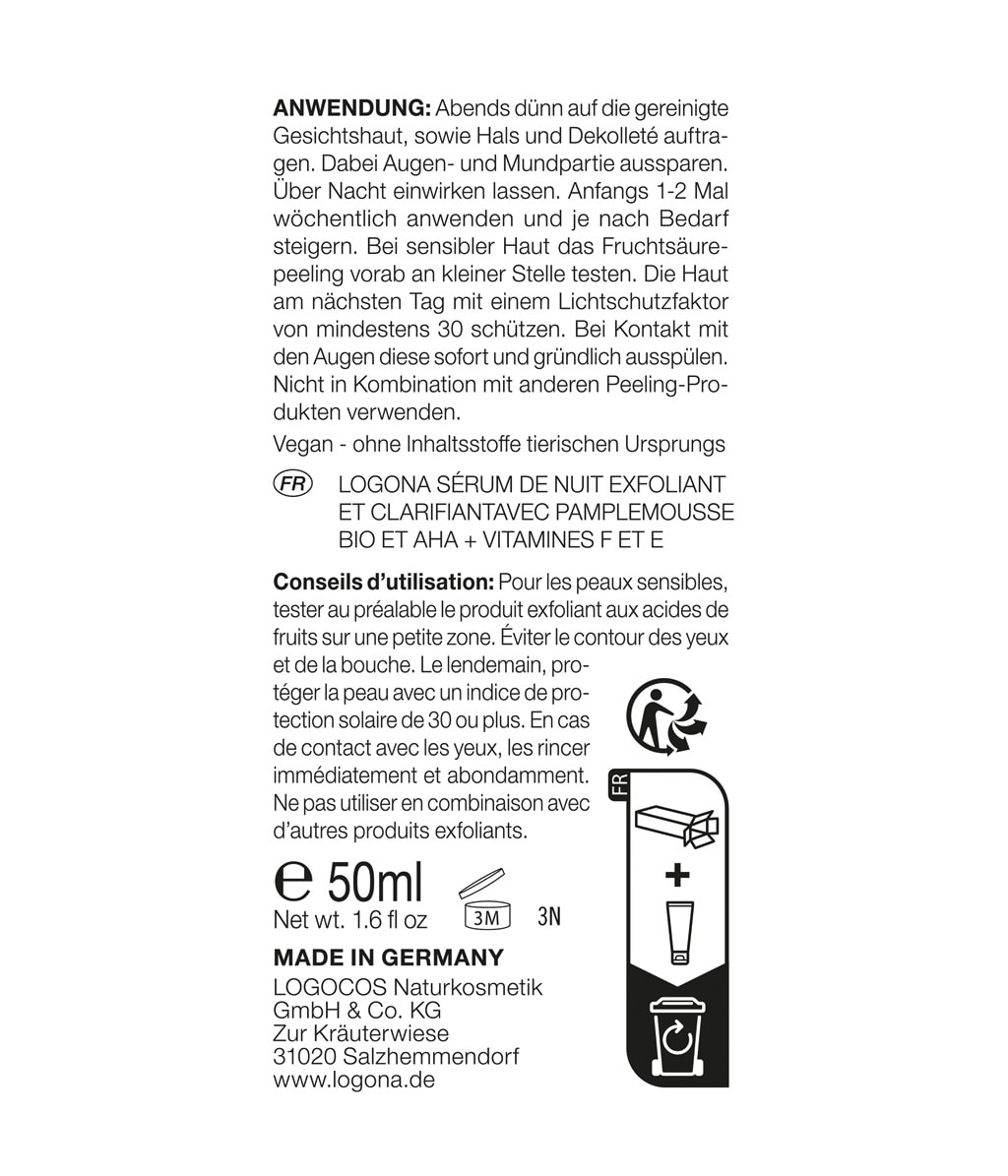 Пилинг-сыворотка для лица Logona Nourish Clarifying Overnight Exfoliating Serum, ночная, с AHA-кислотами, 50 мл — фото 4