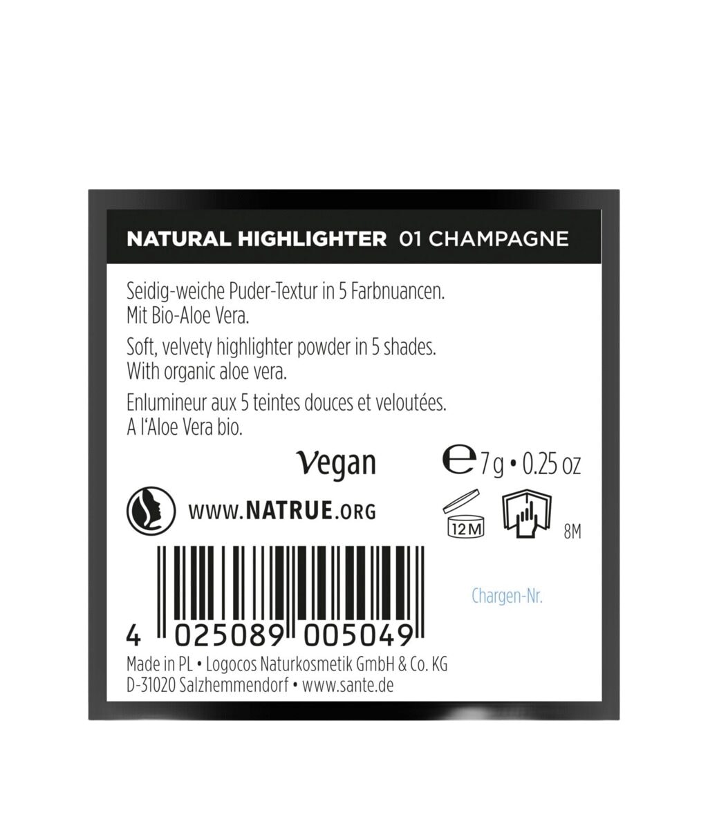 Хайлайтер Sante Natural Highlighter пудровый, с алоэ, оттенок 01 Champagne, 7 г — фото 3