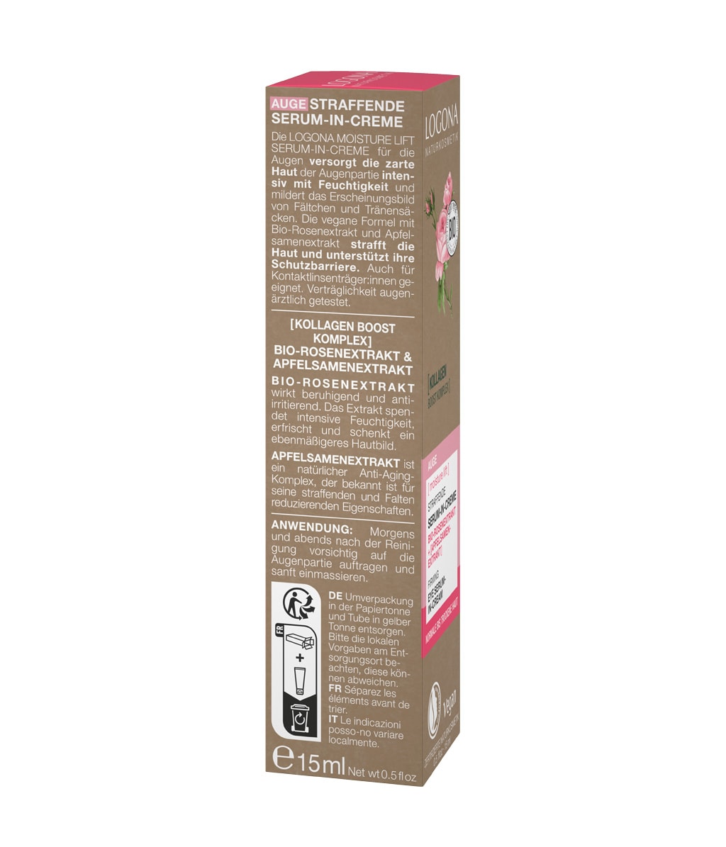 Сыворотка-крем для кожи вокруг глаз Logona Moisture Lift Firming Serum-in-Cream, подтягивающая, для зрелой кожи, 15 мл — фото 4