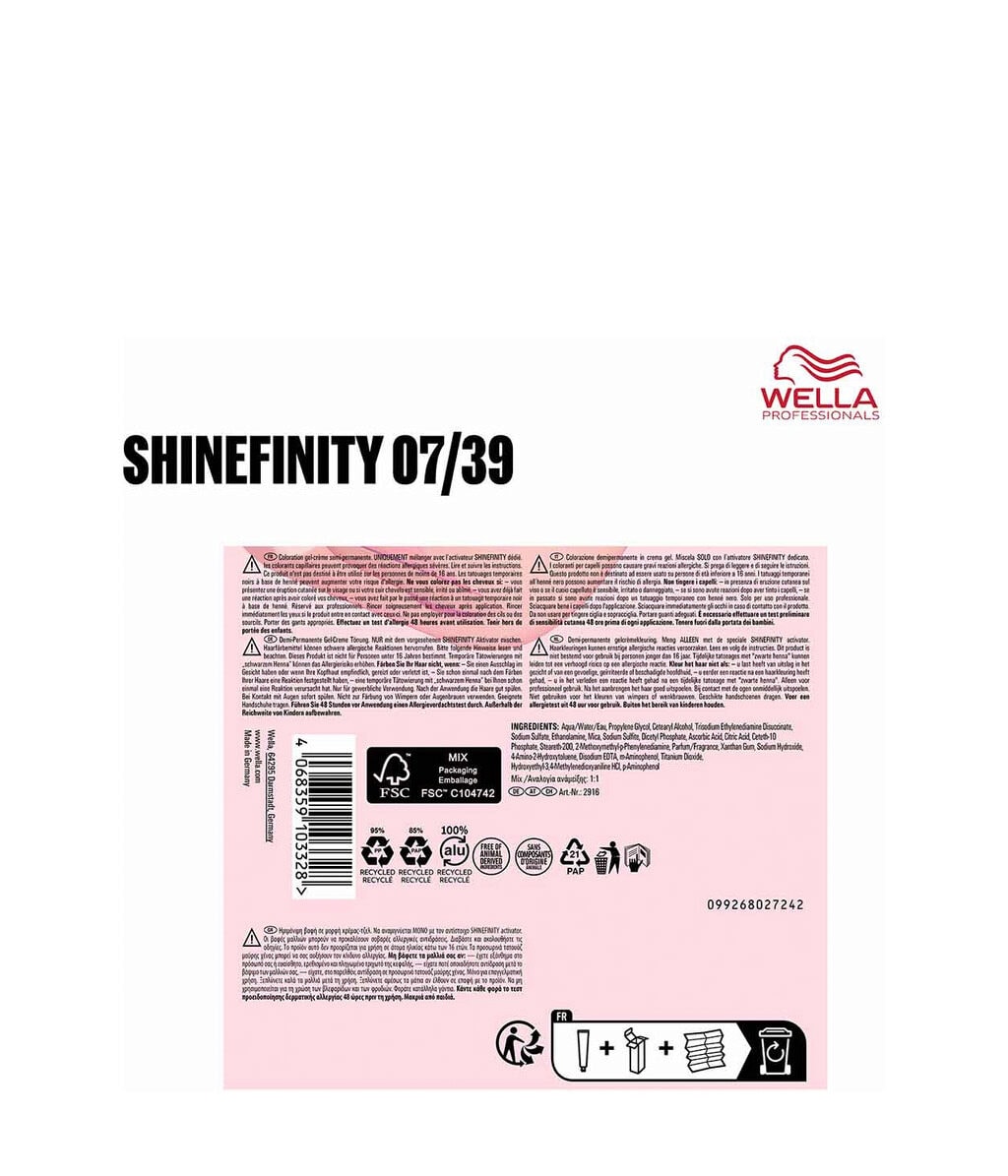 Краска для волос Wella Professionals Shinefinity Glaze, натуральный блеск, оттенок 07.39, 60 мл — фото 2