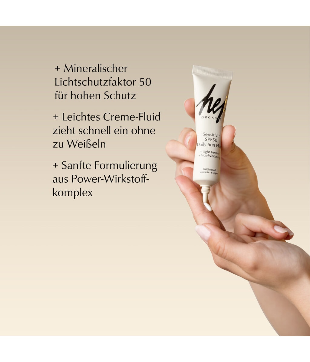 Солнцезащитный флюид для лица Hej Organic Sensitive Daily Sun Fluid минеральный, SPF 50, для чувствительной кожи, 30 мл — фото 6