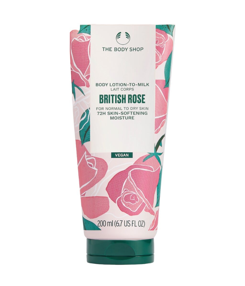 Лосьон для тела The Body Shop British Rose Lotion-To-Milk, быстро впитывается, для нормальной и сухой кожи, 200 мл