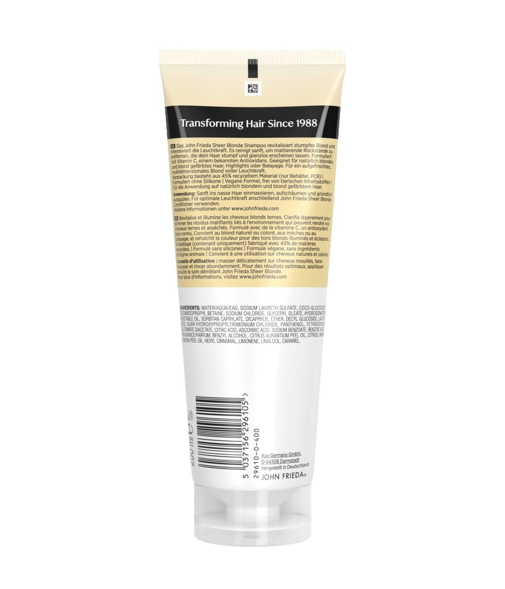 Шампунь John Frieda Sheer Blonde Refresh&Shine для блеска, для светлых волос, 250 мл — фото 2