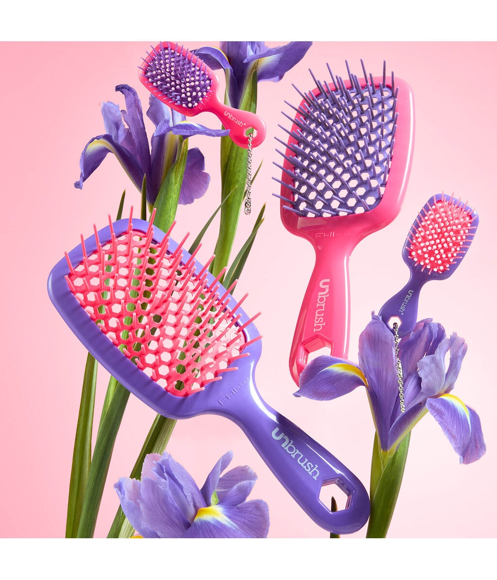 Набор щёток UNbrush Detangling Brush & Super Mini Keychain, для лёгкого расчёсывания, Neon Pink — фото 5