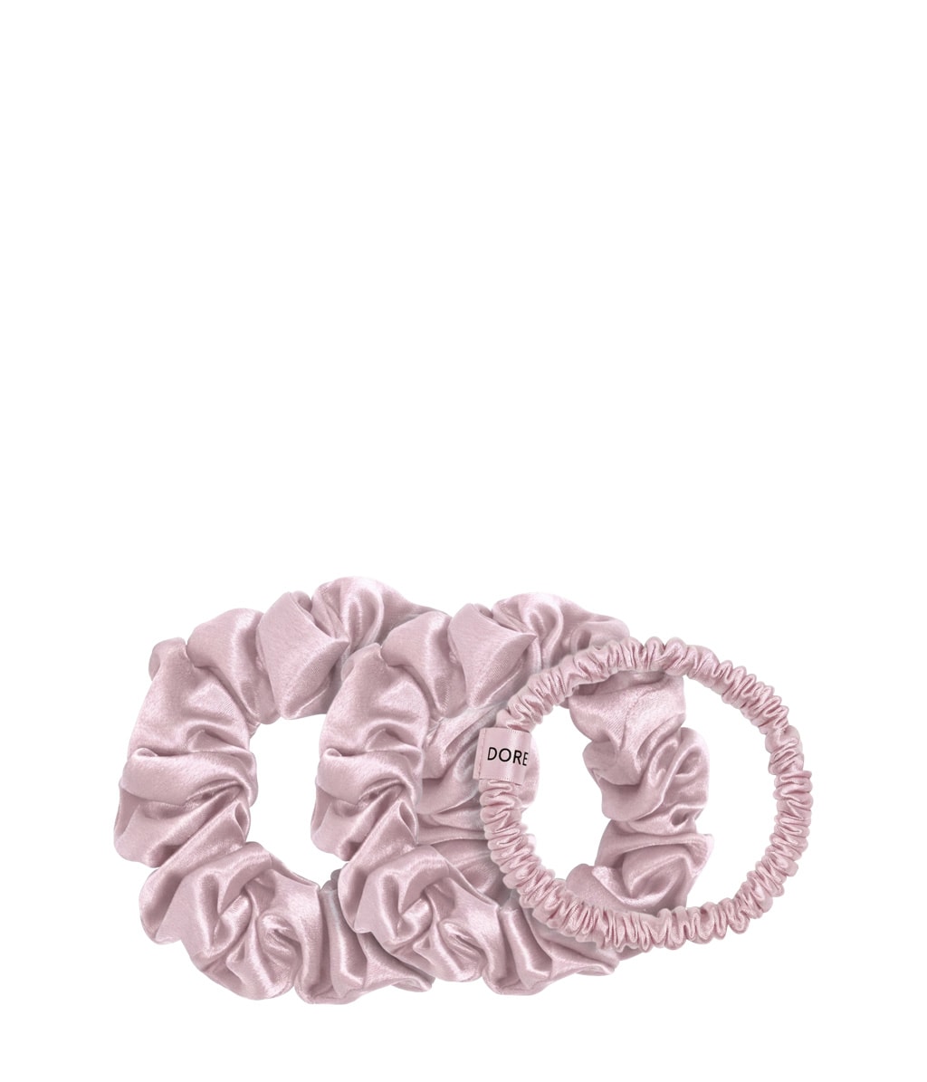 Набор шёлковых резинок для волос Dore & Rose Scrunchie, 1, 2 и 3 см, розовый
