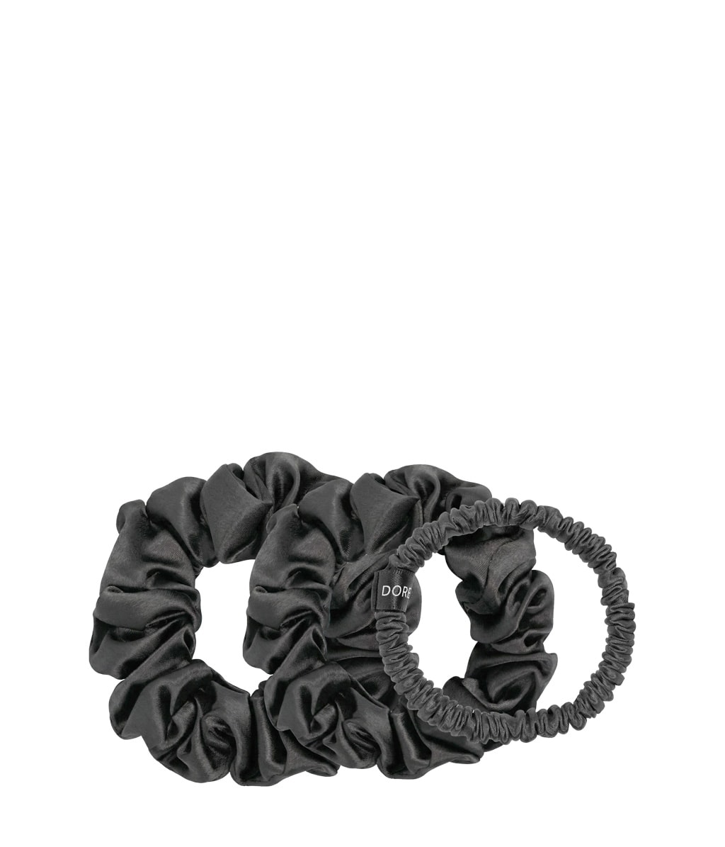 Набор шёлковых резинок для волос Dore & Rose Scrunchie, 1, 2 и 3 см, графитовый