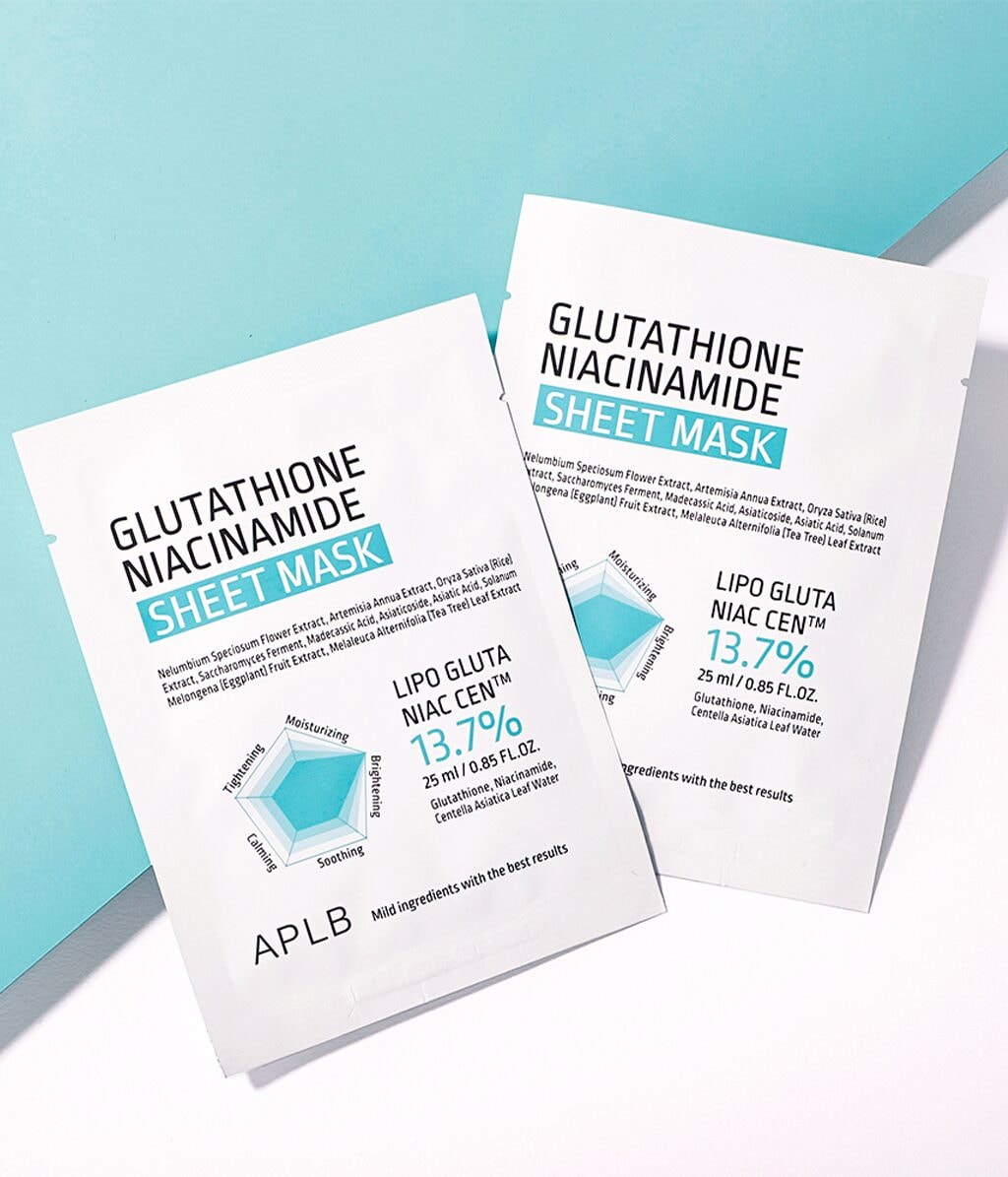 Тканевая маска для лица APLB Glutathione Niacinamide Sheet Mask осветляющая, для кожи с пигментацией, 25 мл — фото 4