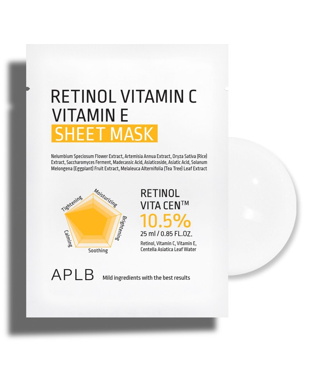 Тканевая маска для лица APLB Retinol Vitamin C Vitamin E Sheet Mask восстанавливающая, для сухой и зрелой кожи, 10 шт — фото 2