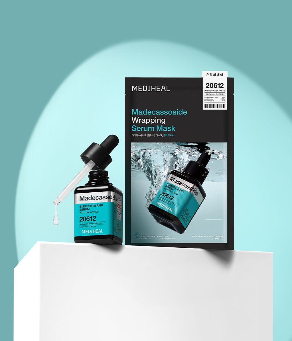Тканевые маски для лица Mediheal Madecassoside Wrapping Serum Mask Blemish Repair, успокаивающие, для проблемной кожи, 10 шт — фото 6