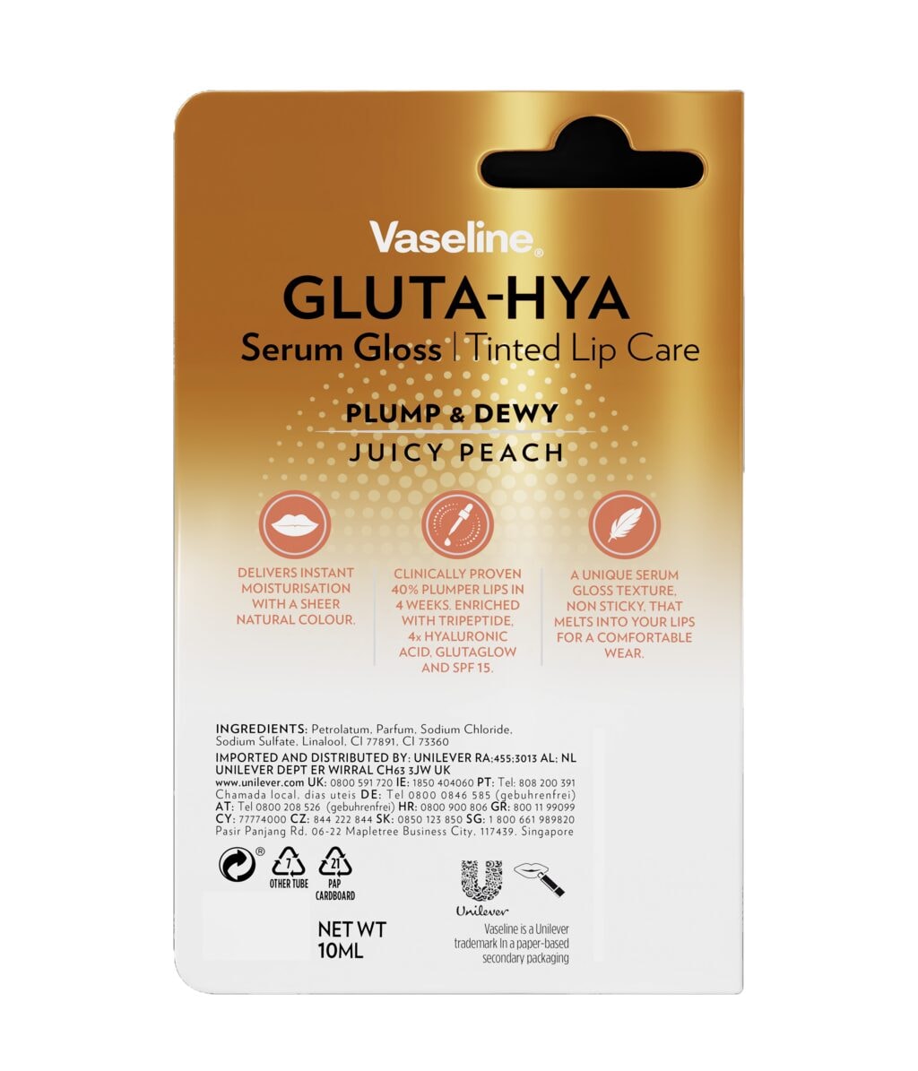 Блеск-сыворотка для губ Vaseline Gluta-Hya Lip Serum Gloss, увлажняющий, оттенок Juicy Peach, 10 г — фото 2