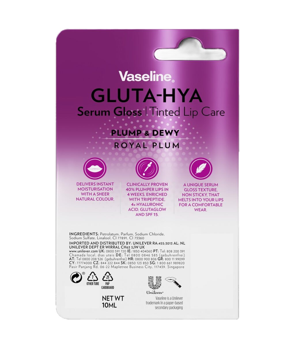 Блеск-сыворотка для губ Vaseline Gluta-Hya Lip Serum Gloss, увлажняющий, оттенок Royal Plum, 10 г — фото 2