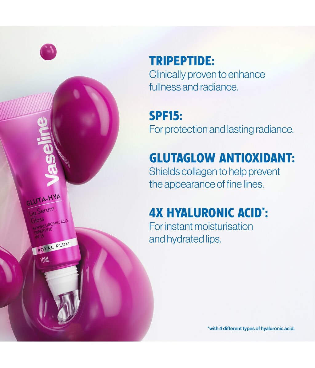 Блеск-сыворотка для губ Vaseline Gluta-Hya Lip Serum Gloss, увлажняющий, оттенок Royal Plum, 10 г — фото 4