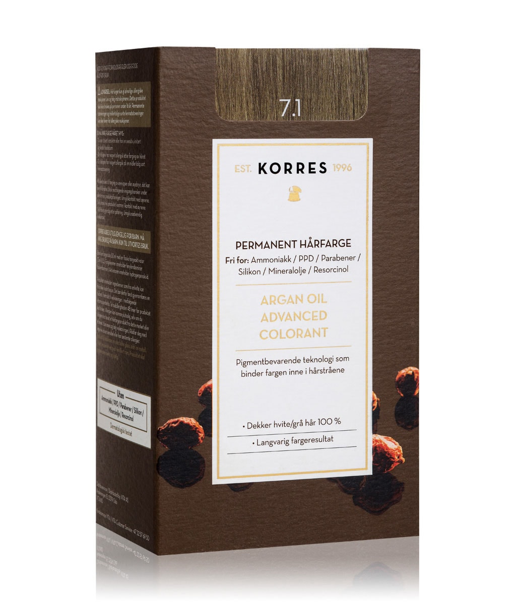Безаммиачная краска для волос Korres Argan Oil Advanced Colorant, с аргановым маслом, оттенок 7.1 — фото 3