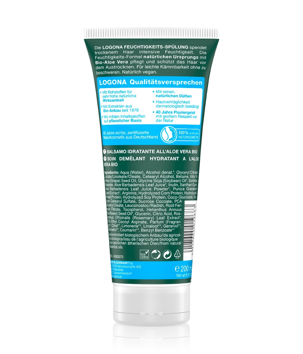 Кондиционер-ополаскиватель Logona Bio-Aloe Vera увлажняющий, для сухих волос, 200 мл — фото 2
