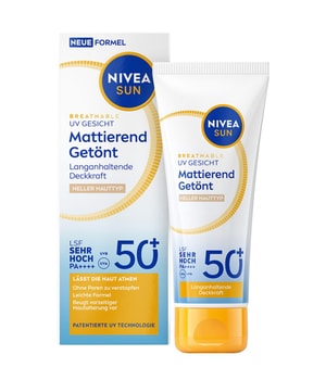 NIVEA SUN Breathable UV Gesicht Mattierend Getönt Heller Hauttyp LSF 50+ Solcreme