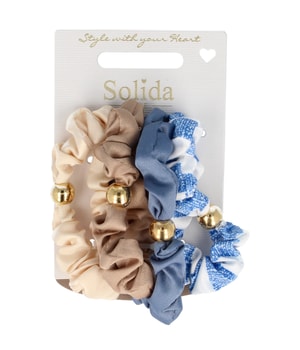 Solida Scrunchie beige, blå, hvid 7,5 cm Hårelastik