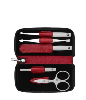 Zwilling Manikyr- och pedikyrset 5 delar, med kombi-nagelsax, läder, röd Manikyrset