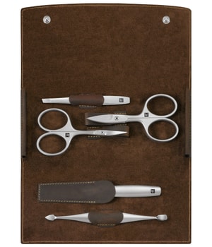 Zwilling Maniküre Pediküre Set 5tlg. mit Nagelschere, Leder, braun Manikyrset