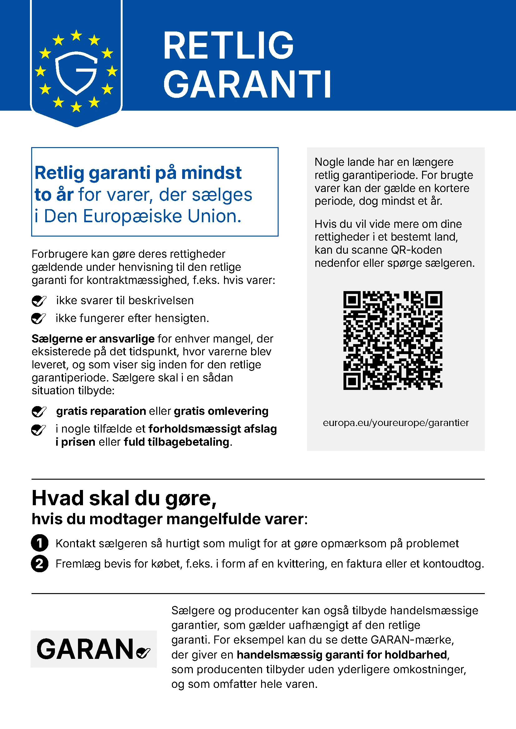 Illustration af oplysningerne om den lovbestemte garanti