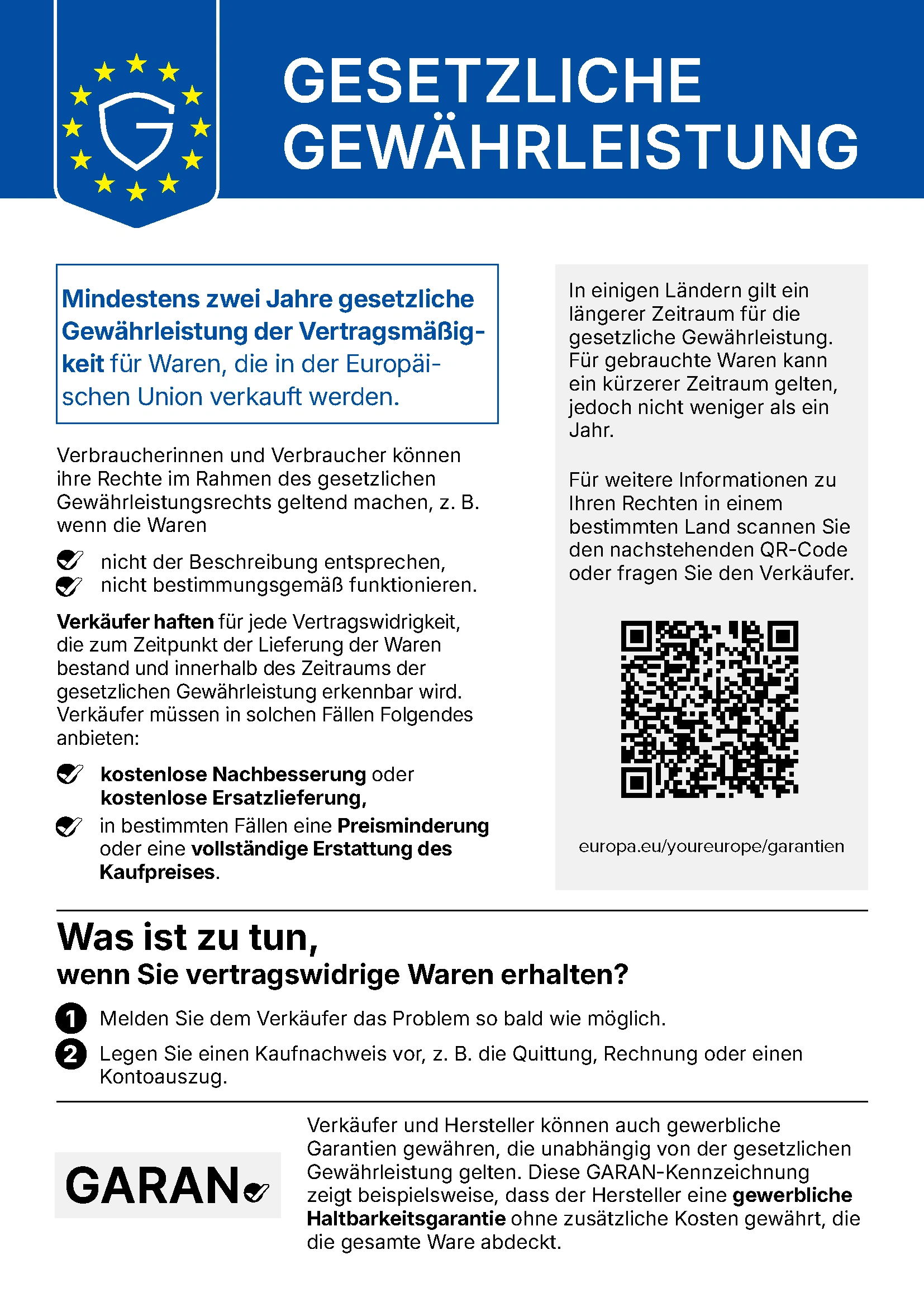 Abbildung des Hinweises zur gesetzlichen Gewährleistung