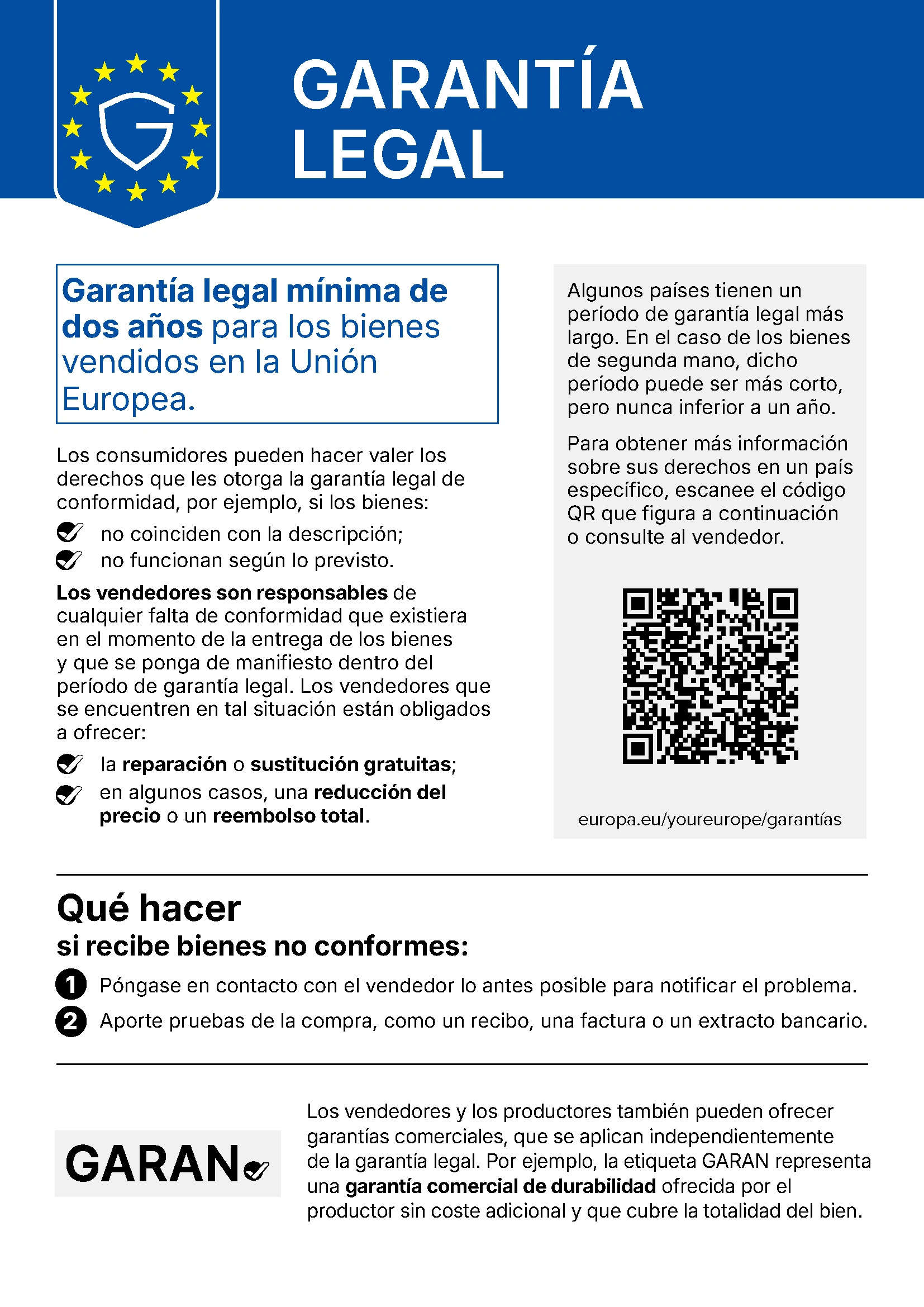 Reproducción de la nota sobre la garantía legal