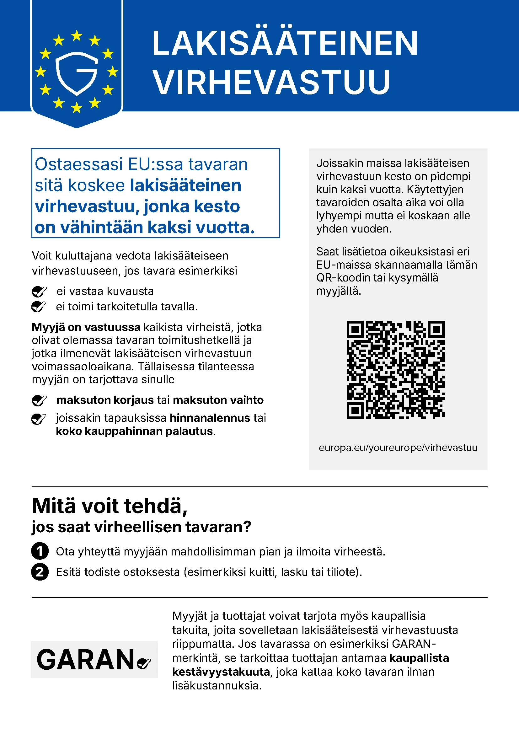 Kuva lakisääteisestä takuuta koskevasta ilmoituksesta