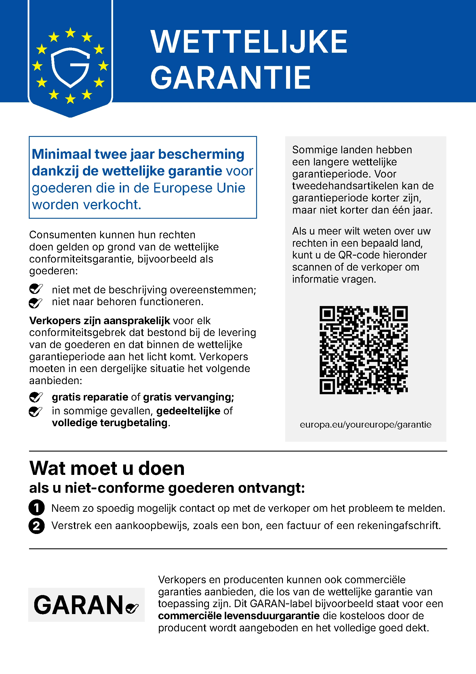 Afbeelding met informatie over de wettelijke garantie