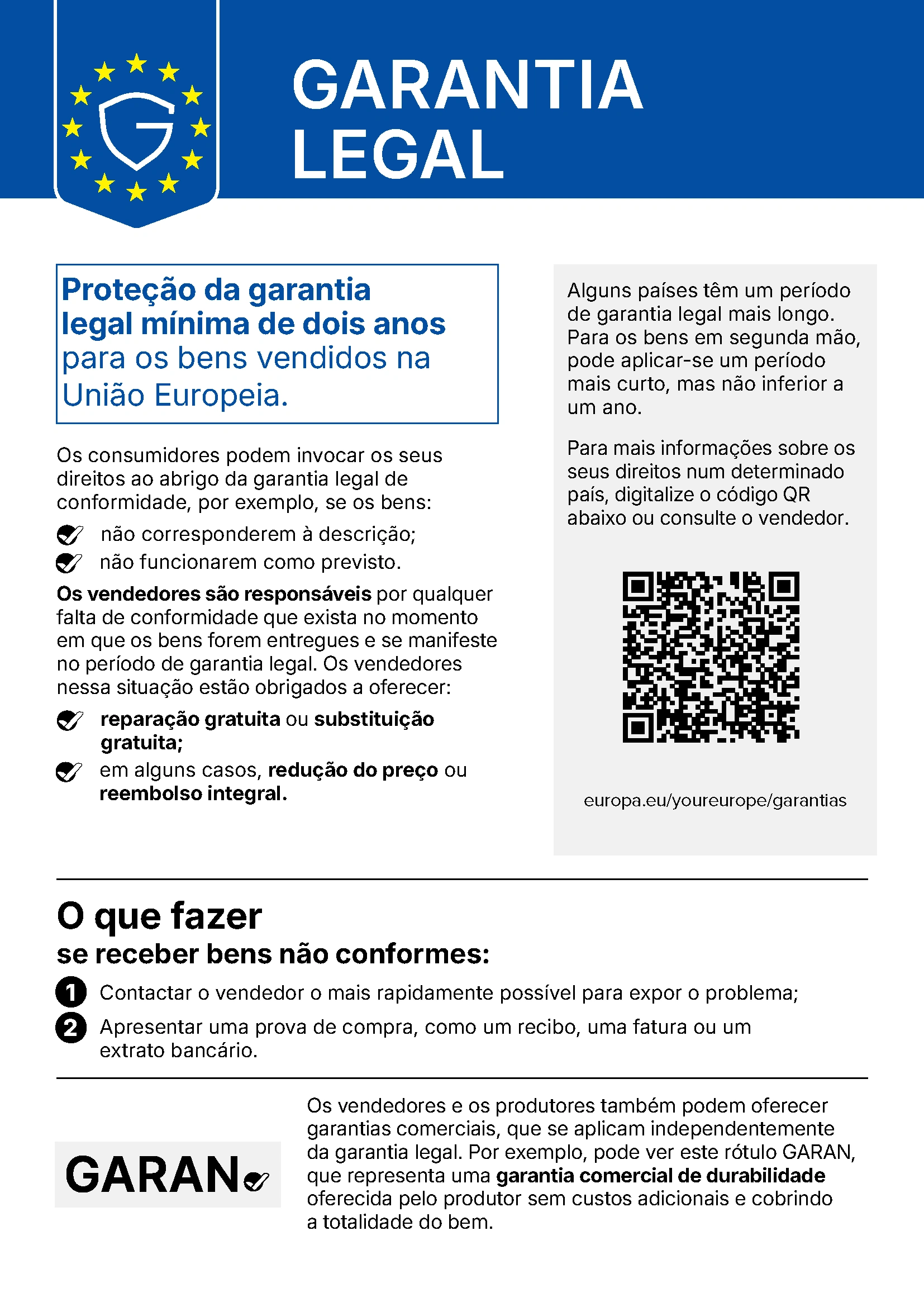 Reprodução da nota informativa sobre a garantia legal