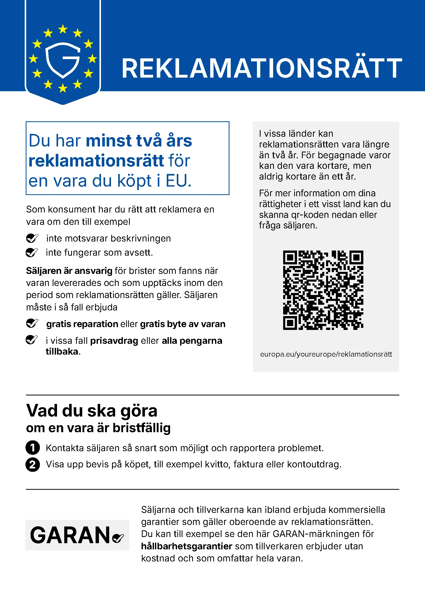 Bild på information om den lagstadgade garantin